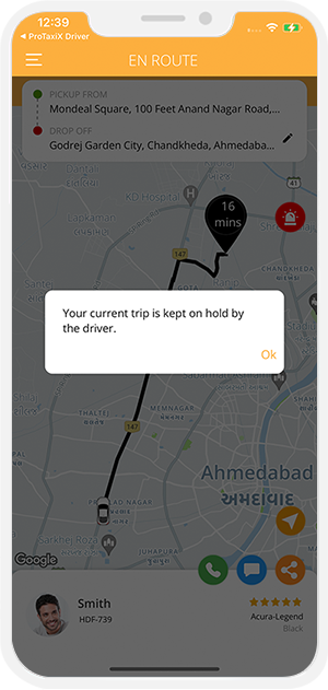 Notification of Trip has been put on hold by driver