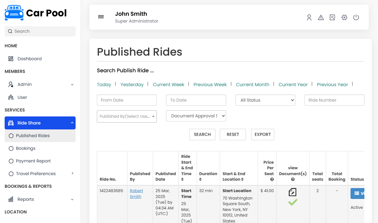 Published Rides