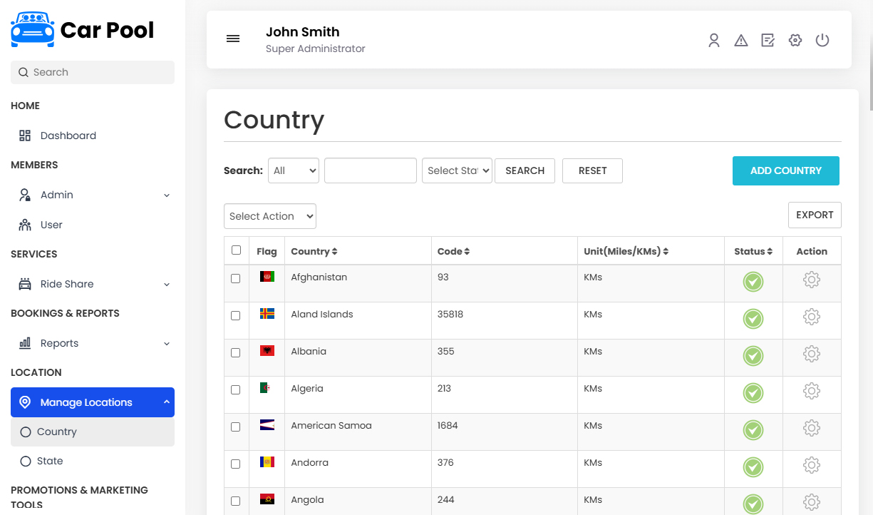 Manage Country