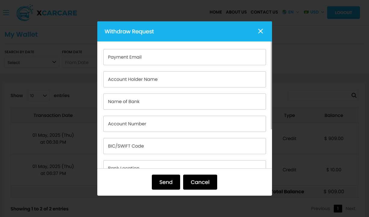 Payment Withdraw Request