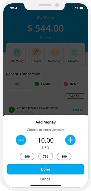 user and provider manage their wallet