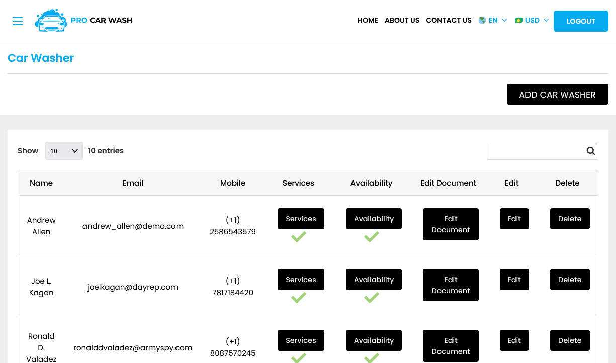 Company - Manage Car Washers