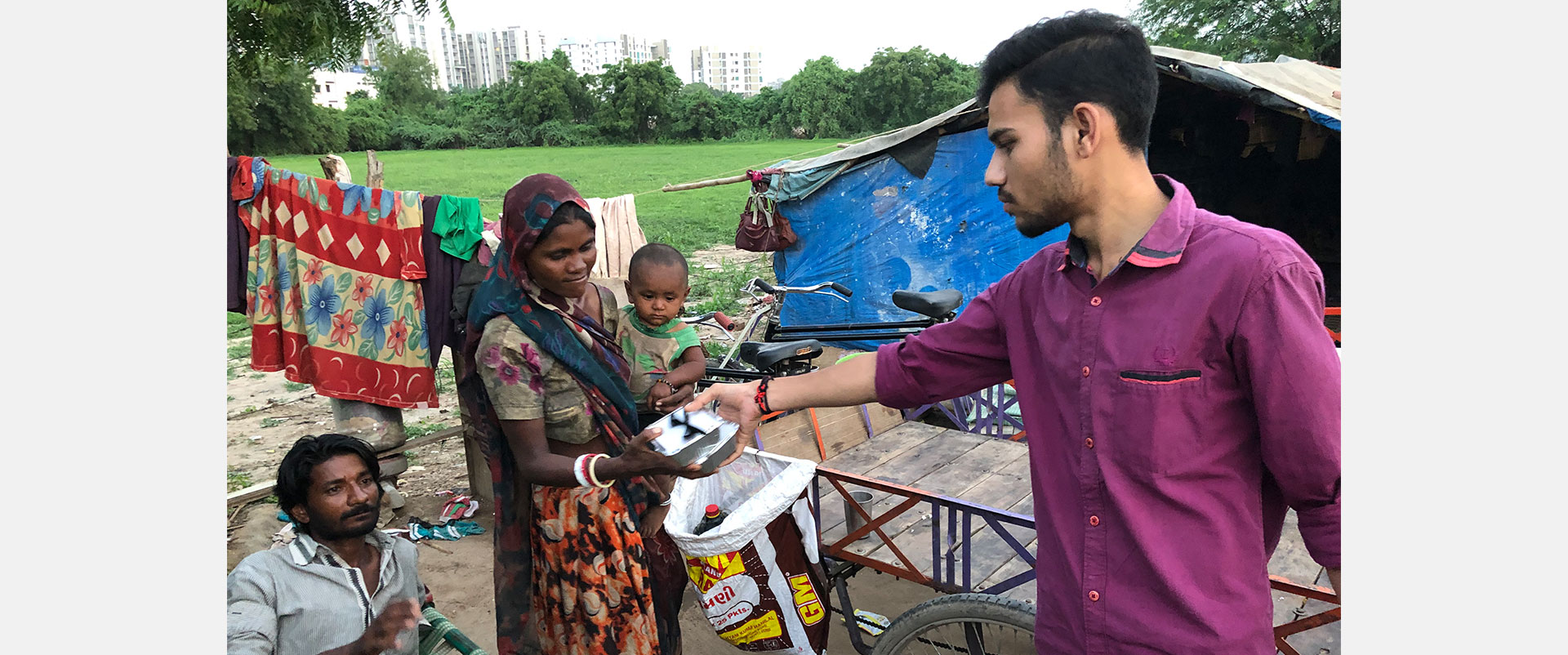 Helping homeless families by food distribution