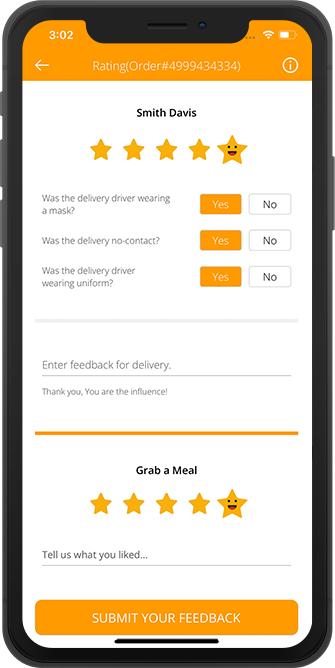 driver rate & review to customer & restaurant