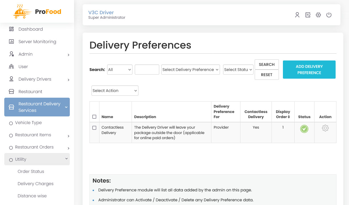 Delivery Preferences