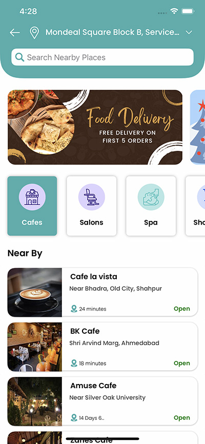 Nearby Business like Cafe, Salon etc...