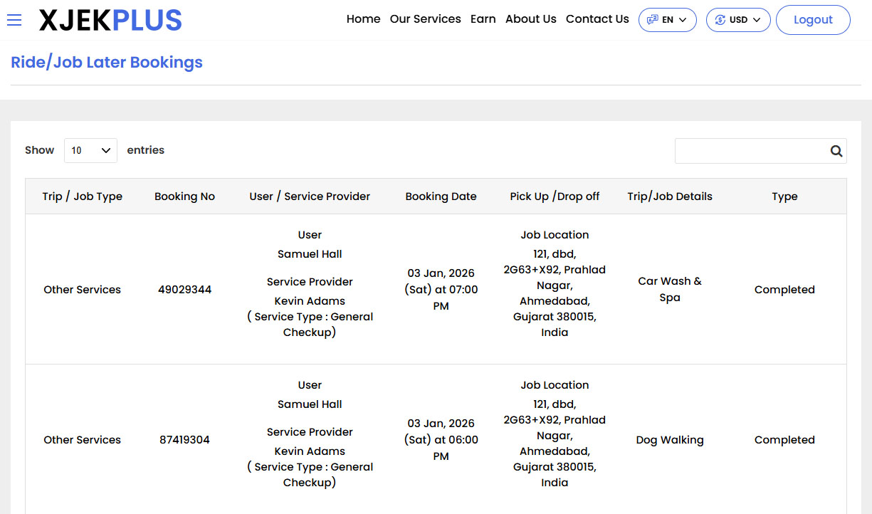 Ride/Job Later Bookings