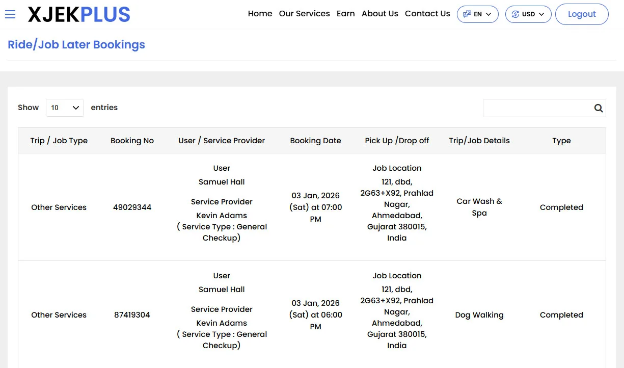Ride/Job Later Bookings