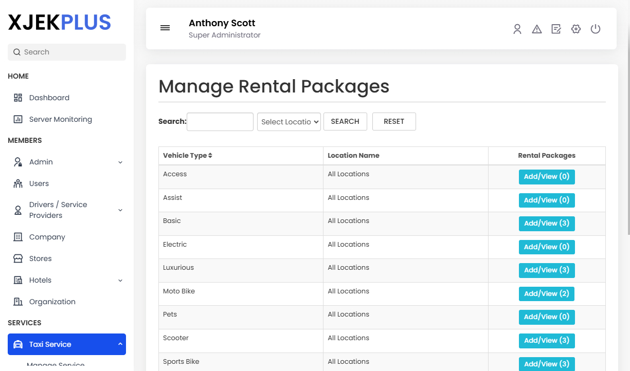 Manage Rental Packages