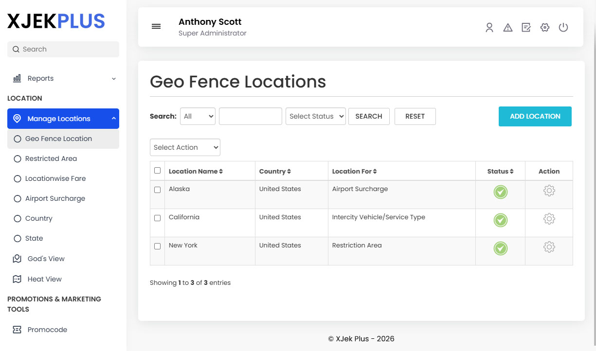 Geo Fence Locations Management
