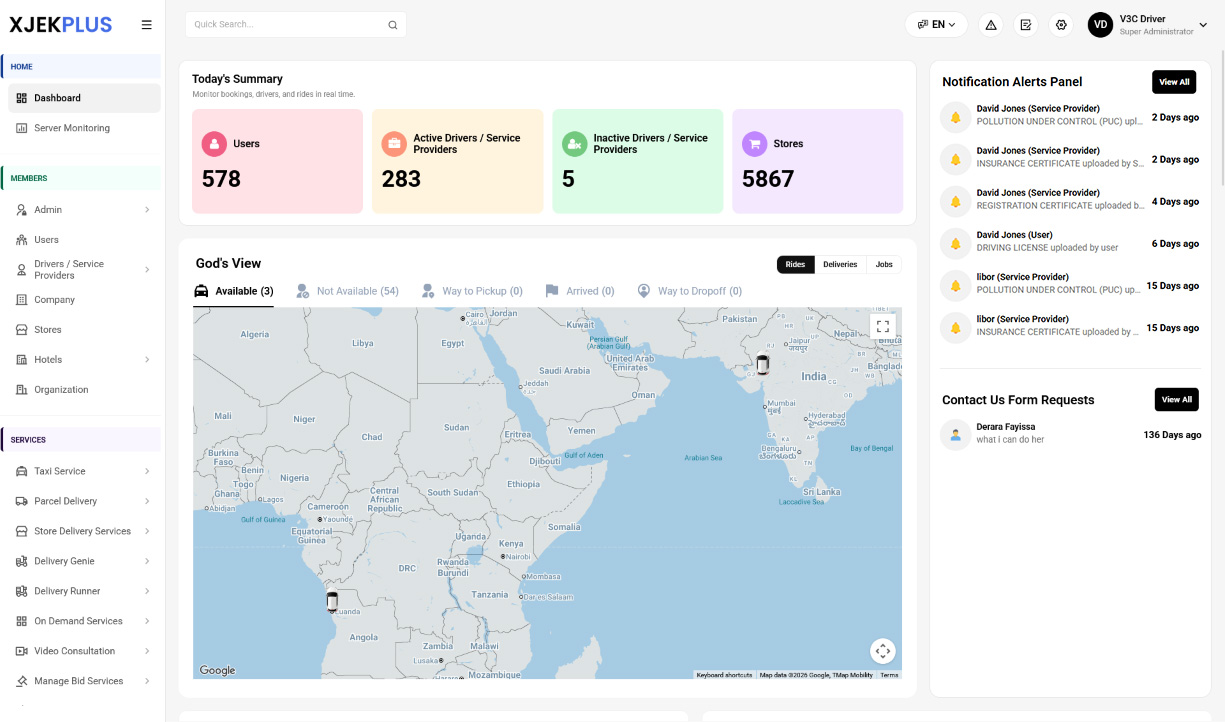 web panel of gojek clone
