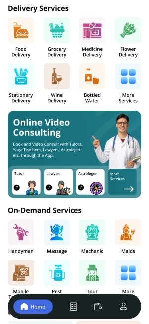 Gojek Clone user booking screen for taxi, food delivery and on-demand services