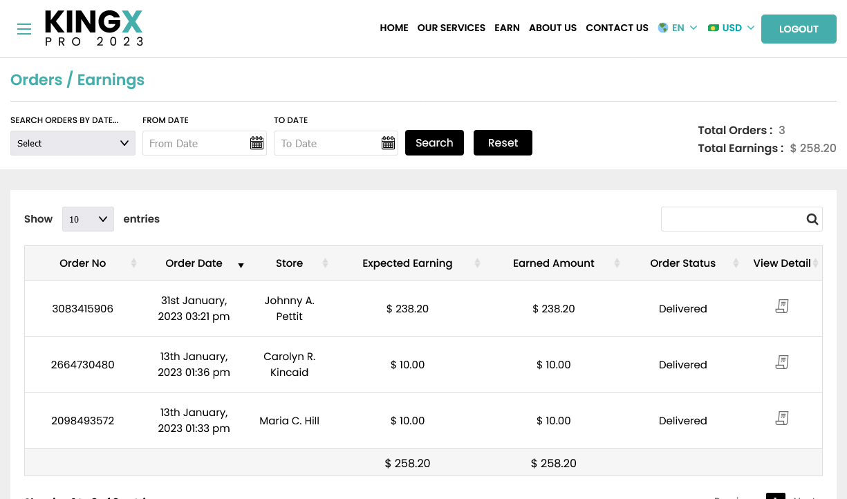 Orders / Earnings