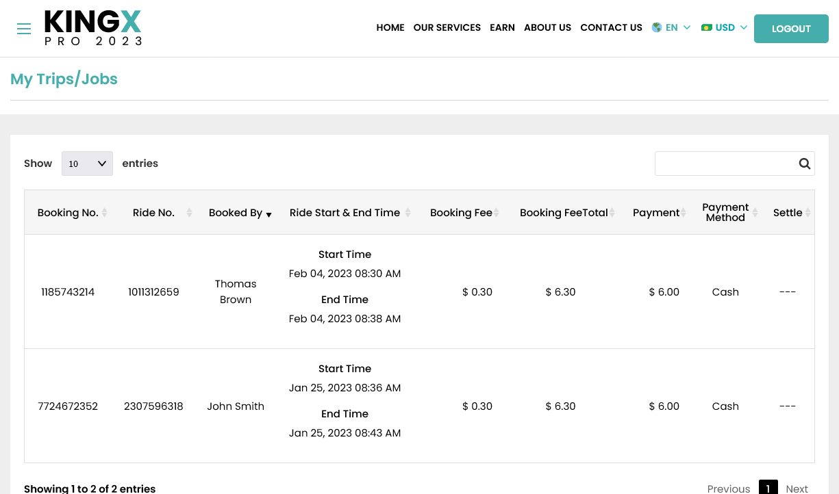 My Trips/Jobs
