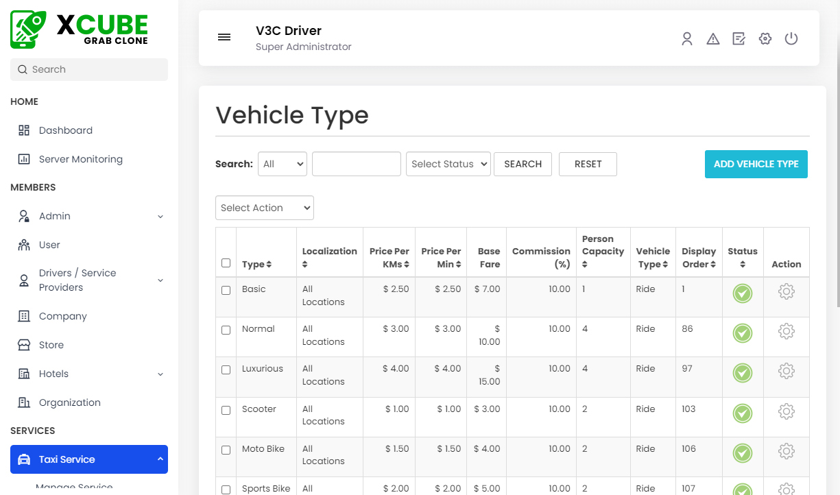 Manage Vehicle Type