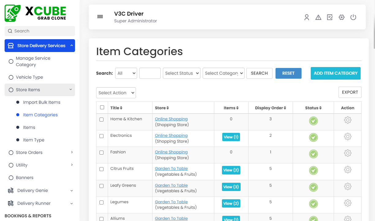 Manage Item Categories