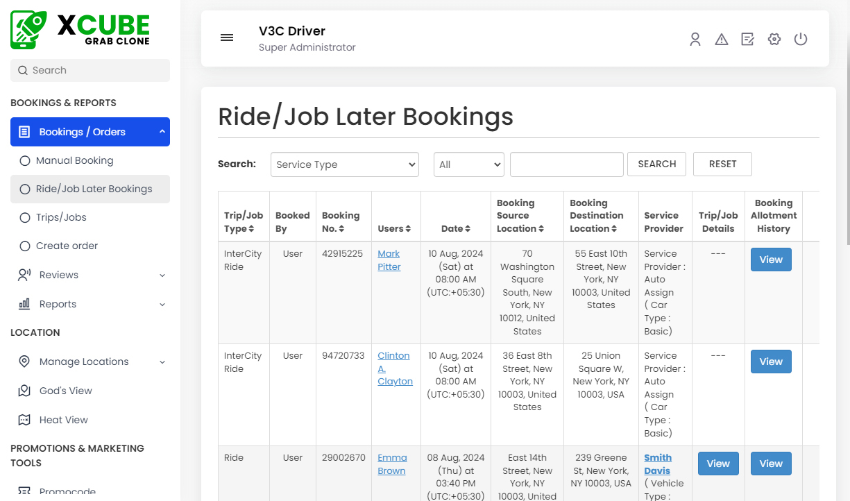 Ride/Job Later Bookings