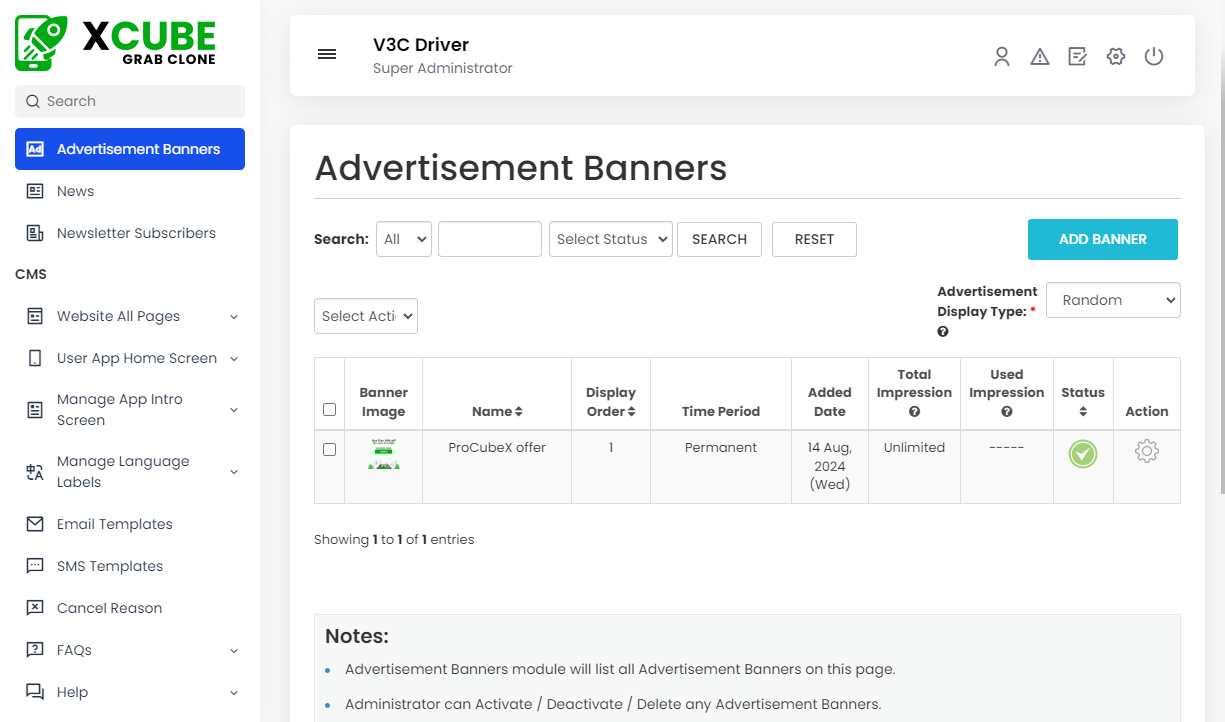 Manage Advertisement Banners