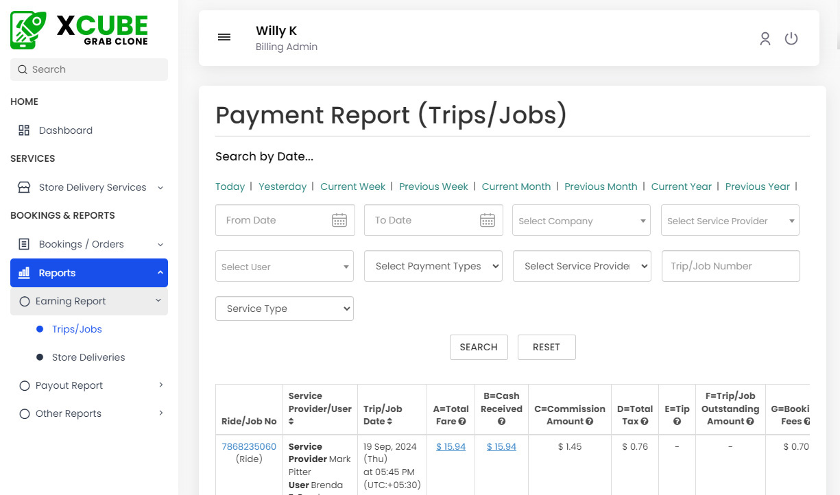 Payment Report (Trip/Jobs)