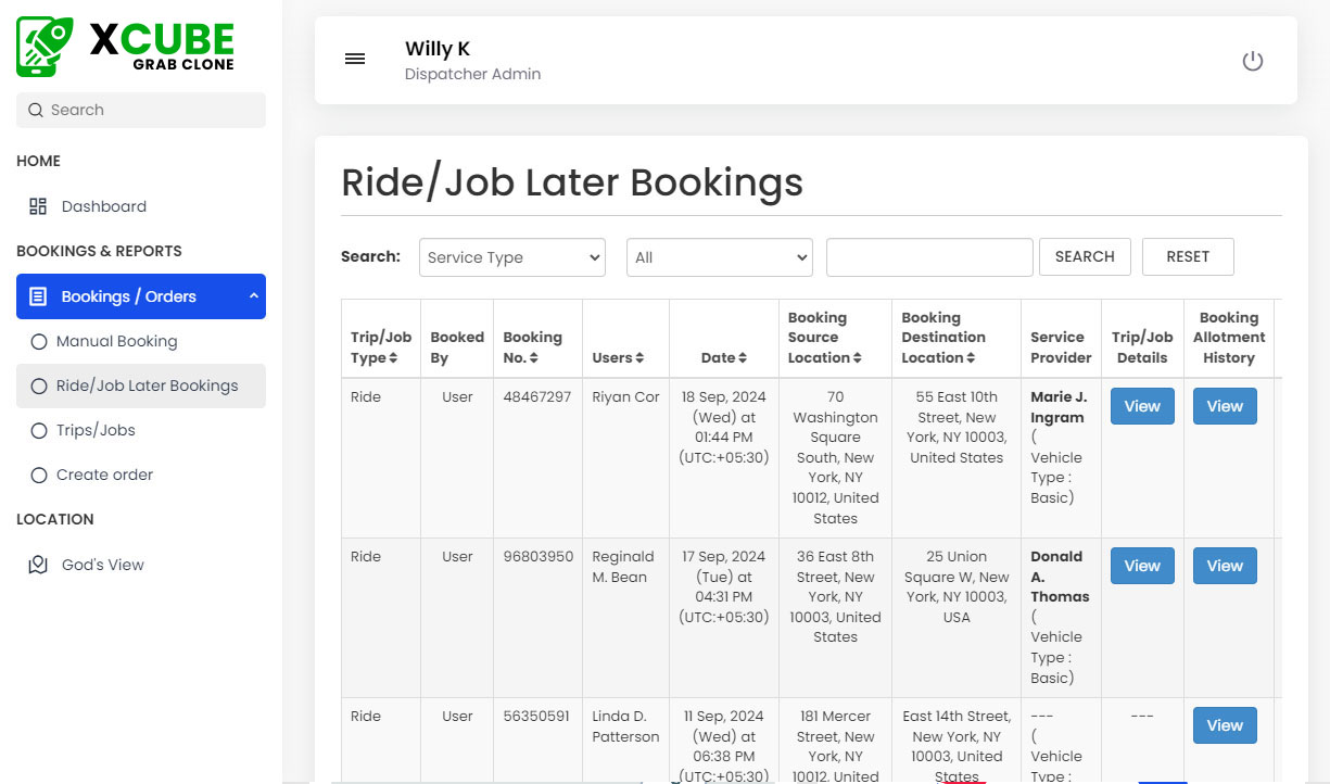 Ride/Job Later Booking