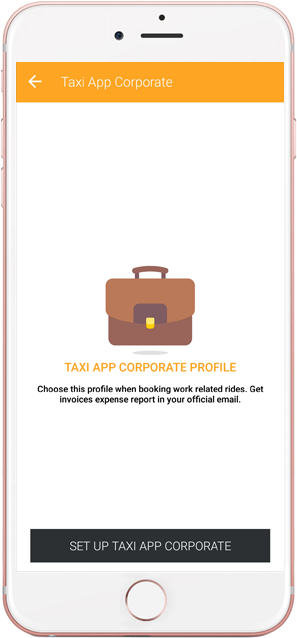 perfil corporativo do aplicativo de táxi