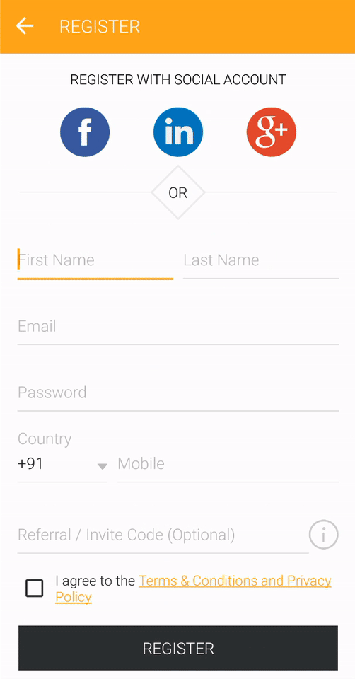 Registro e login do driver Tela de inscrição e login do driver