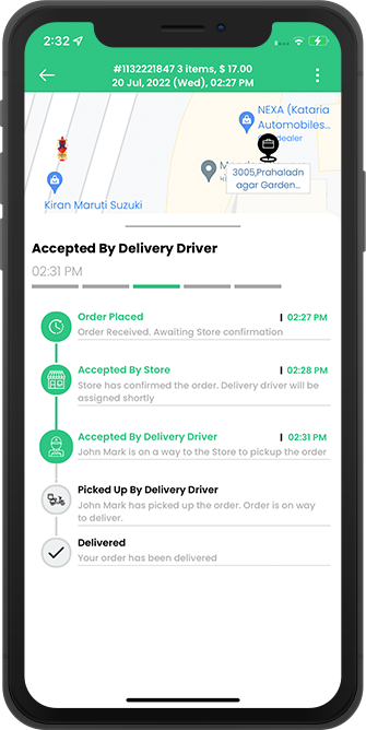 user see assigned driver for pickup of order