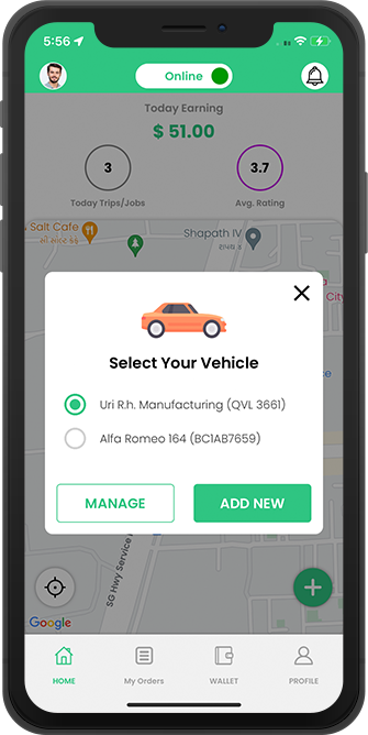 Driver able to select vehicle to deliver food