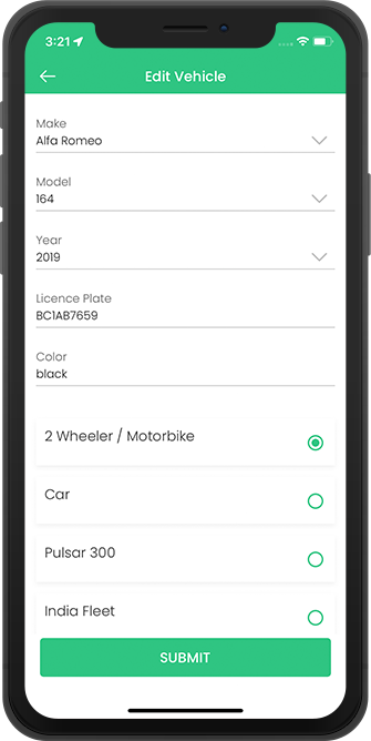 driver edit vehicle page