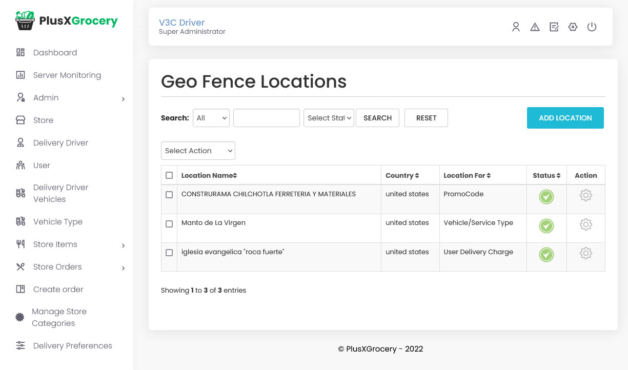 Geo Fence Locations