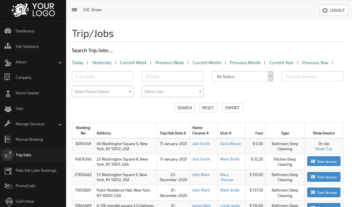 Search Trips/Jobs