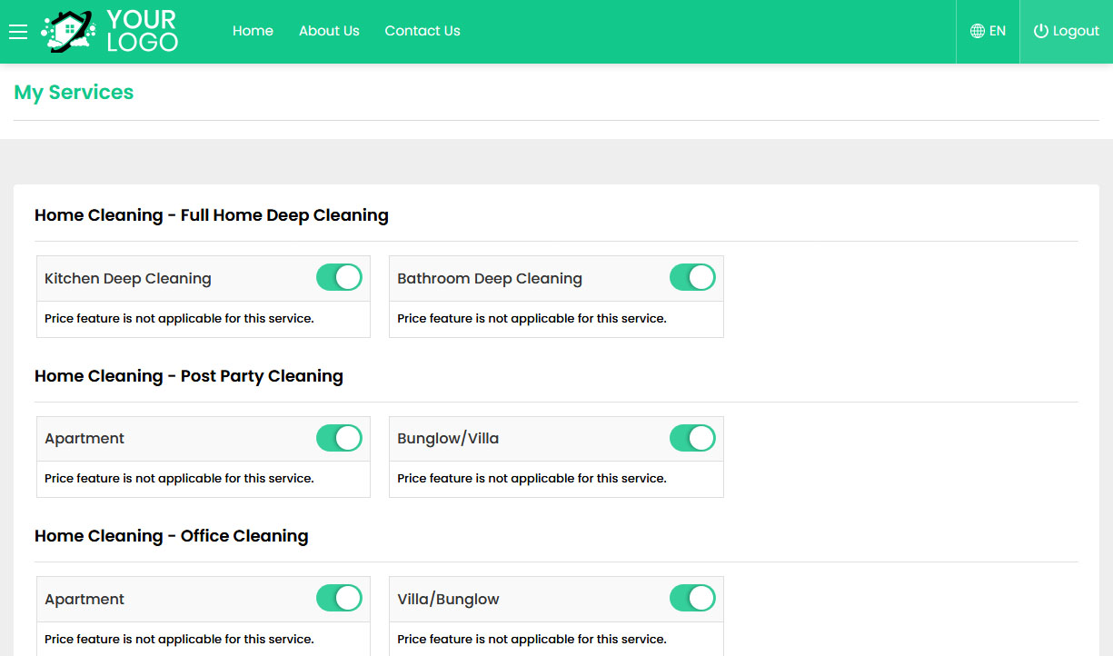 Home Cleaner - Manage Services