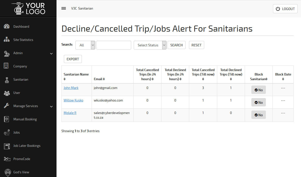 Declined/Cancelled Trip Alert