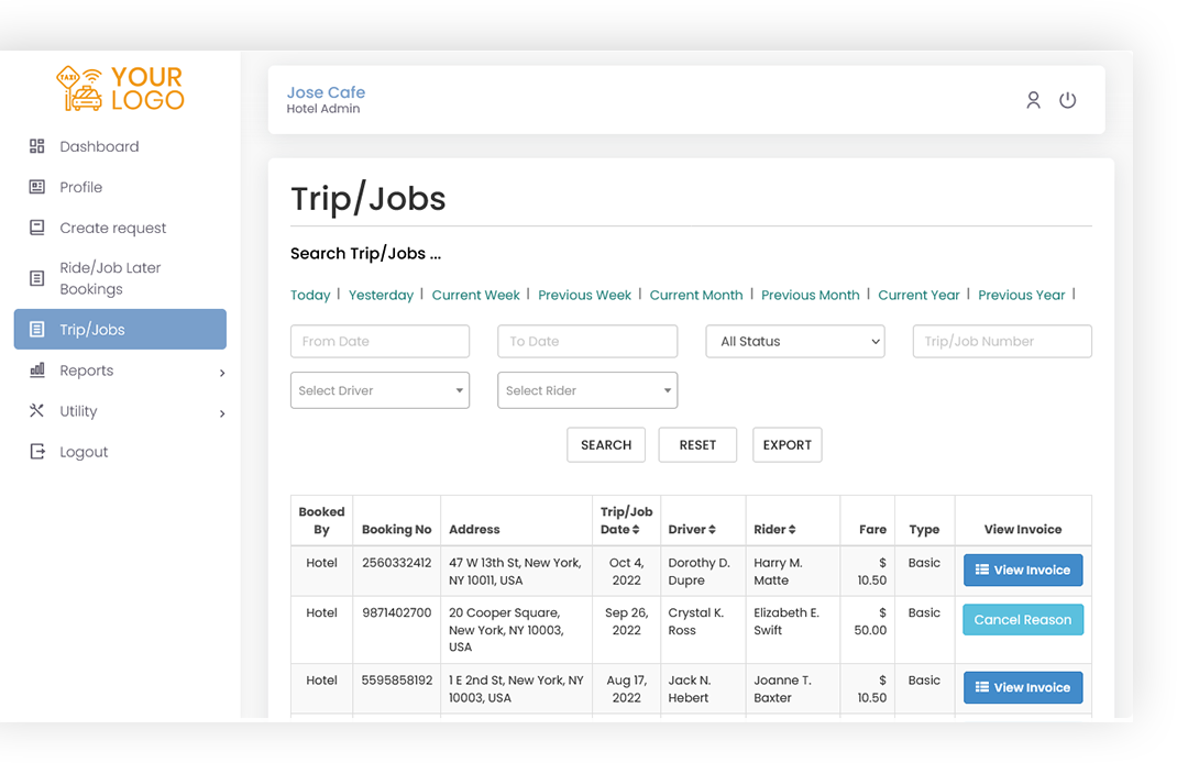 Trips listing