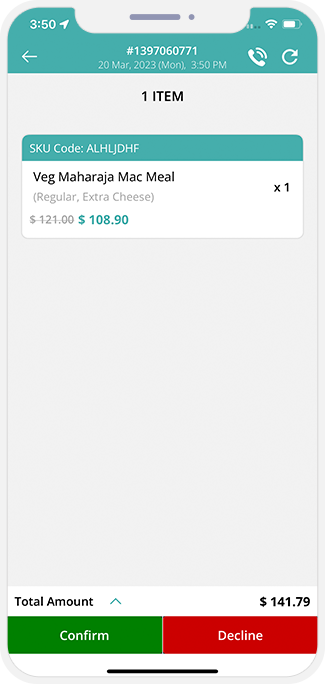 total bill amount confirm or decline