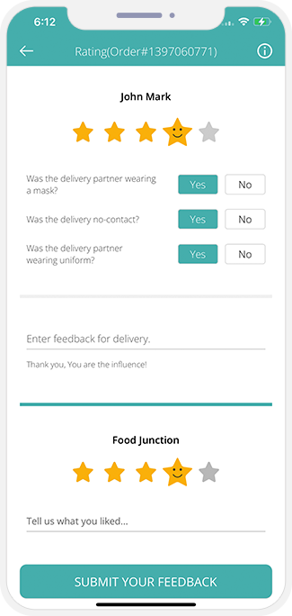 user rate & review to restaurant & driver