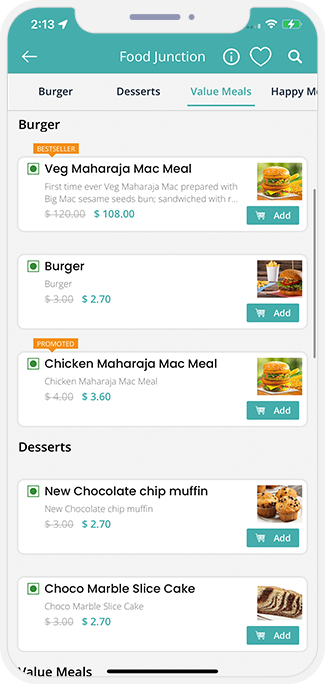 user check restaurant menu