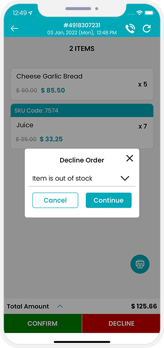 Order cancellation by Store
