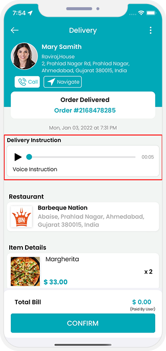 Voice Instruction for Delivery Driver