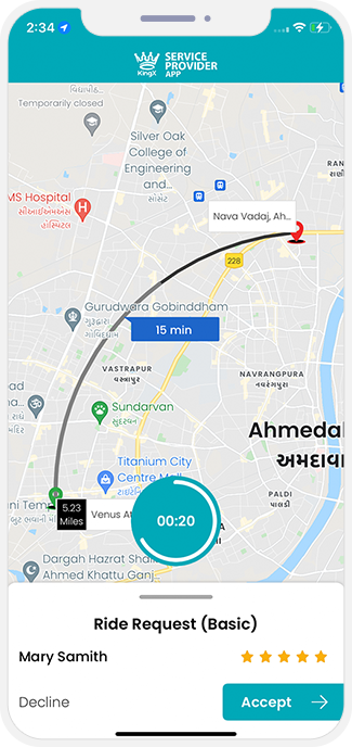 Driver accept or decline the request