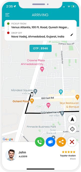 Rider can see the location of the Driver on a Map