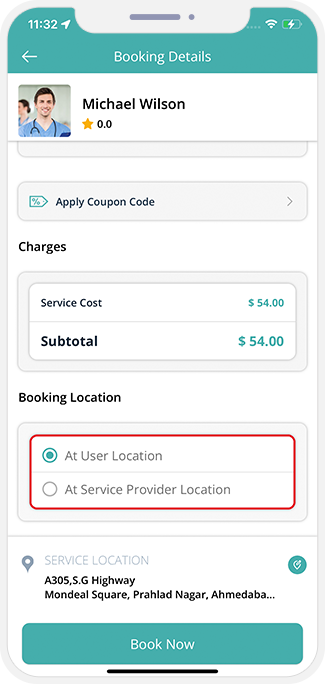 Select booking location Select booking location