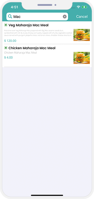 user search food items