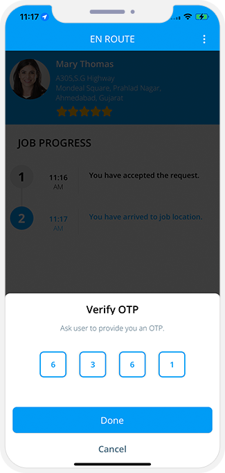OTP Verification to Start the Job OTP Verification to Start the Job
