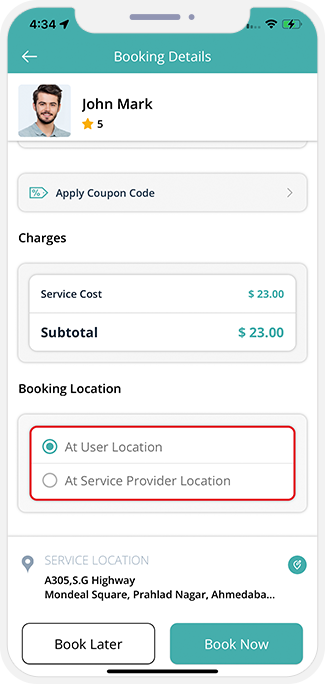Select booking location Select booking location