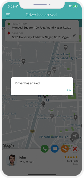 Rider is notified when driver reaches at location