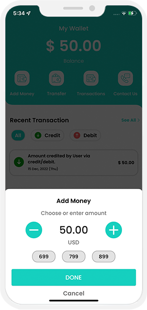user and provider manage their wallet