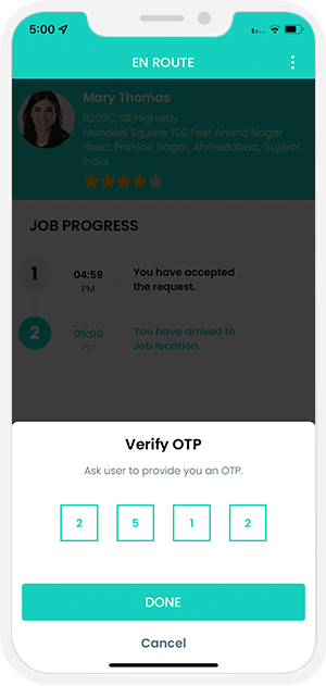OTP Verification to Start the Job
