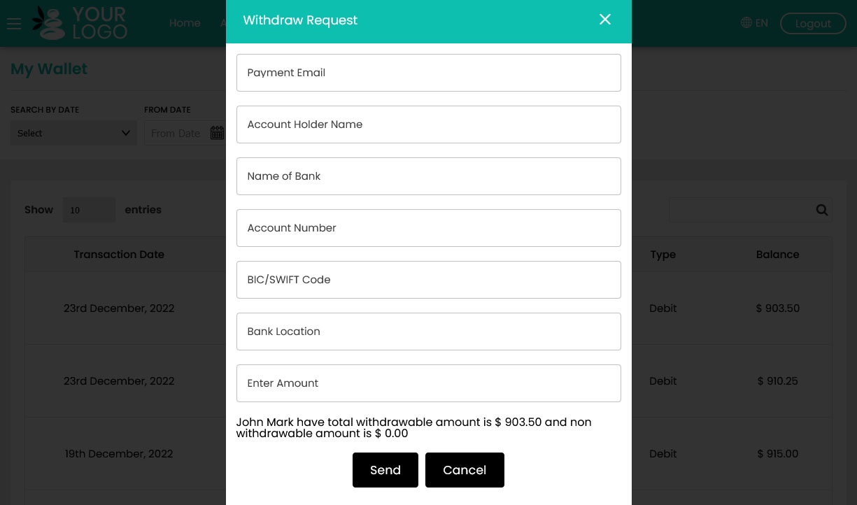 Payment Withdraw Request