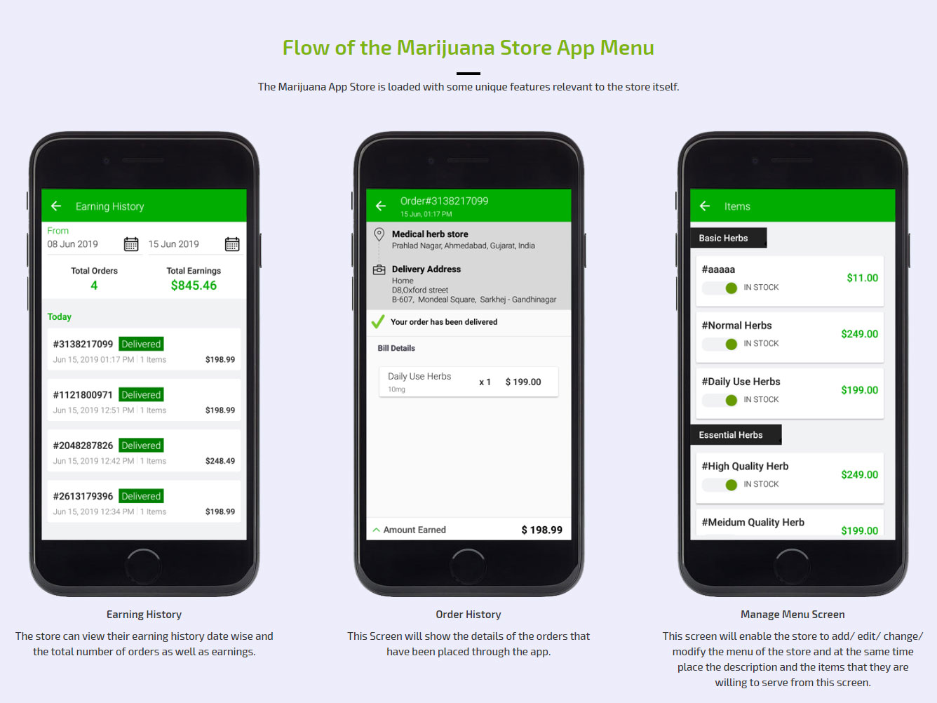 marijuana store flow of app menu